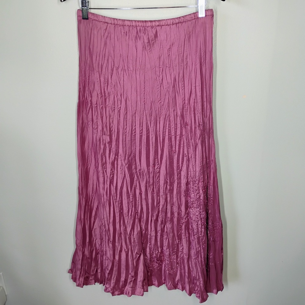 NWT IOS Silk Skirt Womens Large Purple Floral Embroidery Sequin Beads Fairy Midi